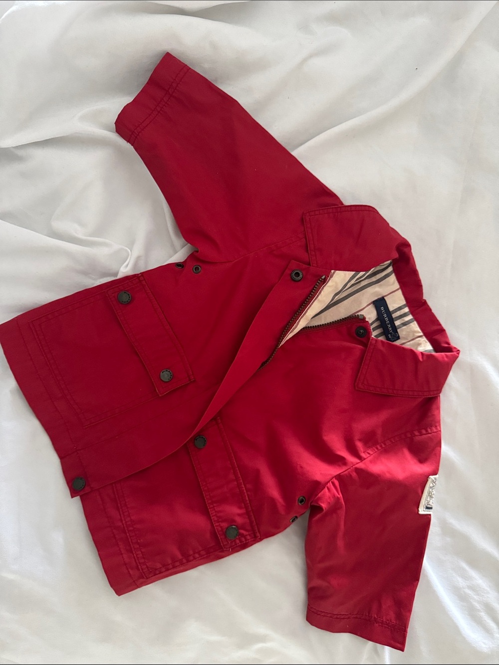 Red Burberry Infant Jacket - Stripe Lined